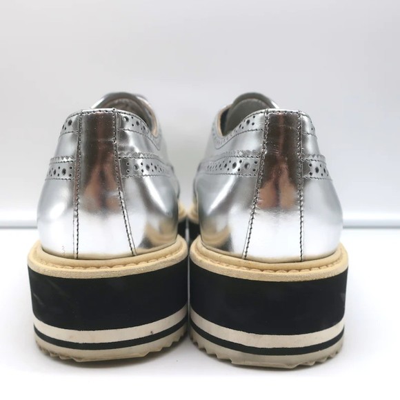 Prada Platform Wingtip Brogues Silver Metallic Leather Size 41 - Picture 9 of 12